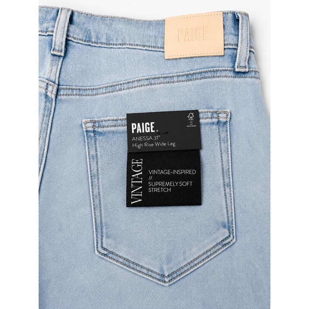 NWT PAIGE Anessa 31 High Rise Wide Leg Jeans Suki Distressed Raw Hem Luxury 31 - Picture 7 of 14